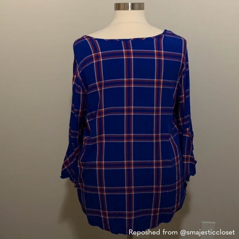 Est 1946 Cato 22/24W Blue with Red and White Lines Blouse - Picture 4 of 6